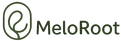 Dark green "MeloRoot" logo on a black background, featuring a stylized plant in a circular outline. The design conveys a natural, organic theme.